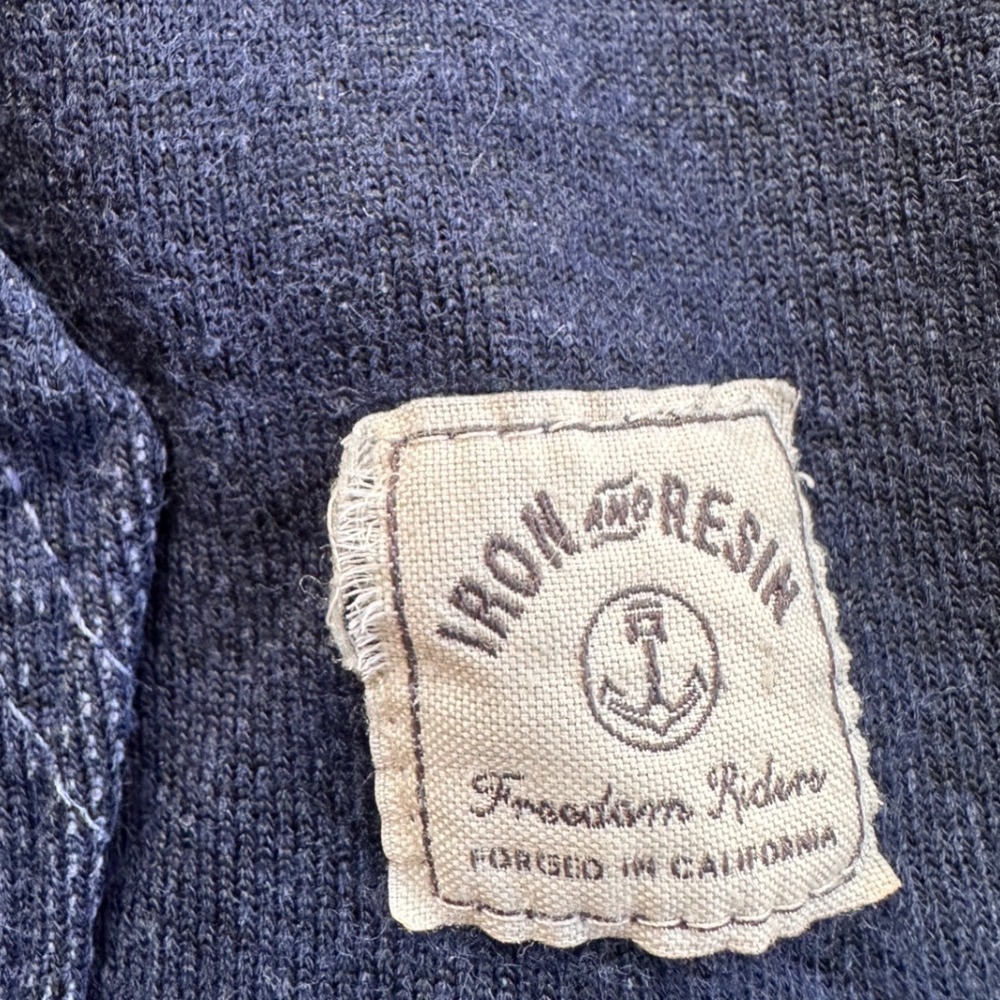 Iron and Resin Hoodie Mens Medium Navy Blue Excellent Button Neck Made in USA - Picture 6 of 7